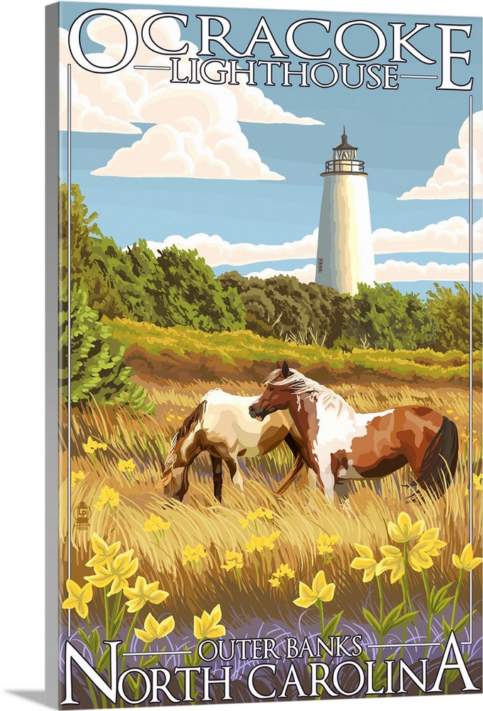 Ocracoke Lighthouse - Outer Banks, North Carolina: Retro Travel Poster