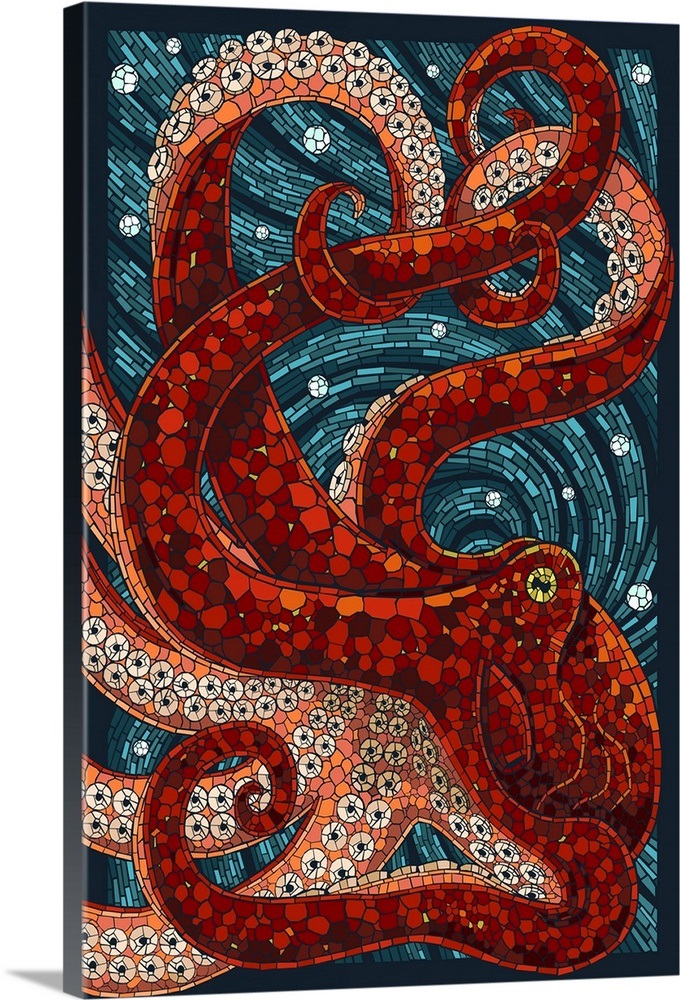 Octopus Paper Mosaic Retro Travel Poster Wall Art Canvas Prints