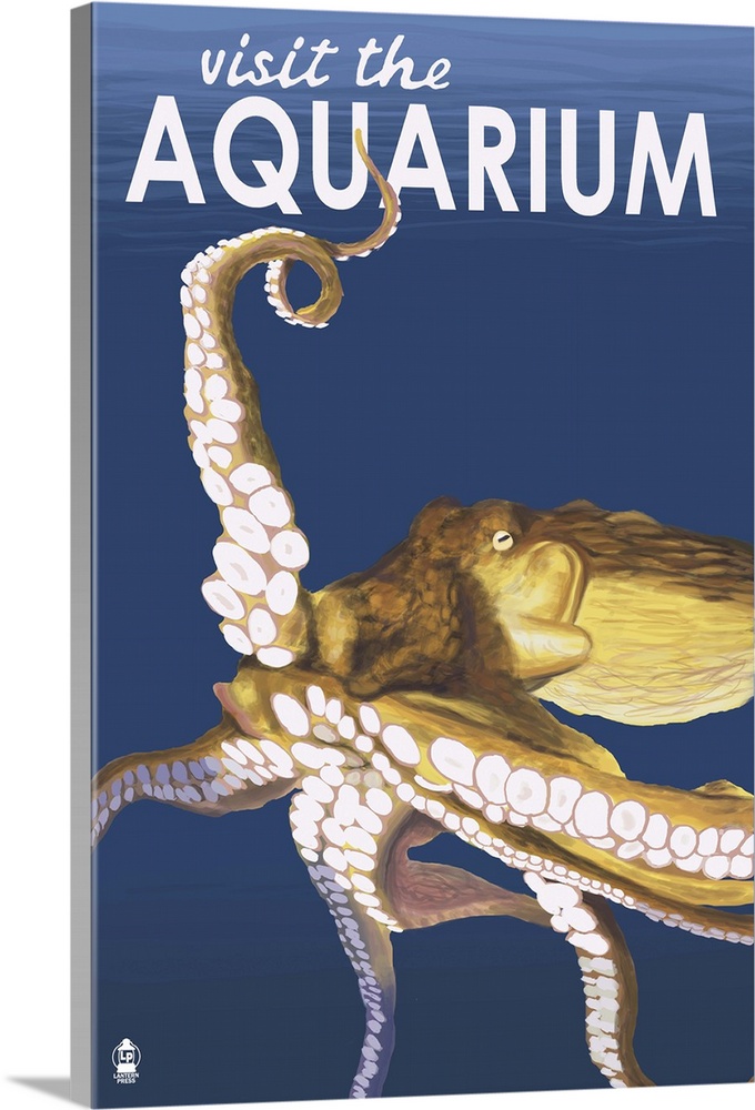Octopus - Visit the Aquarium: Retro Travel Poster
