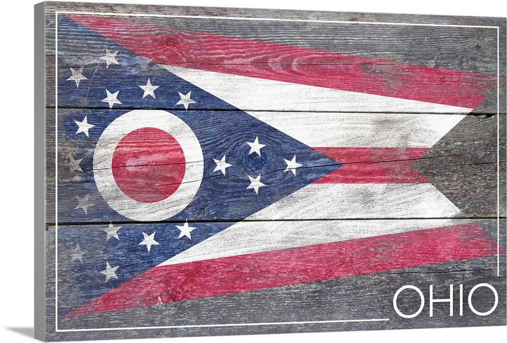 The flag of Ohio with a weathered wooden board effect.