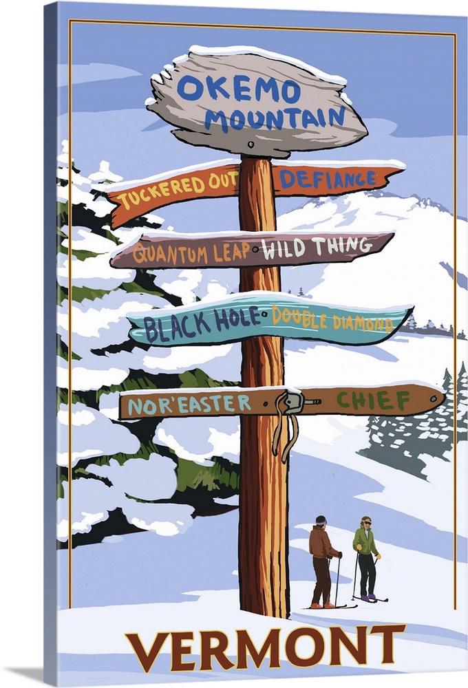 Okemo Mountain Resort, Vermont - Ski Sign Destinations: Retro Travel Poster