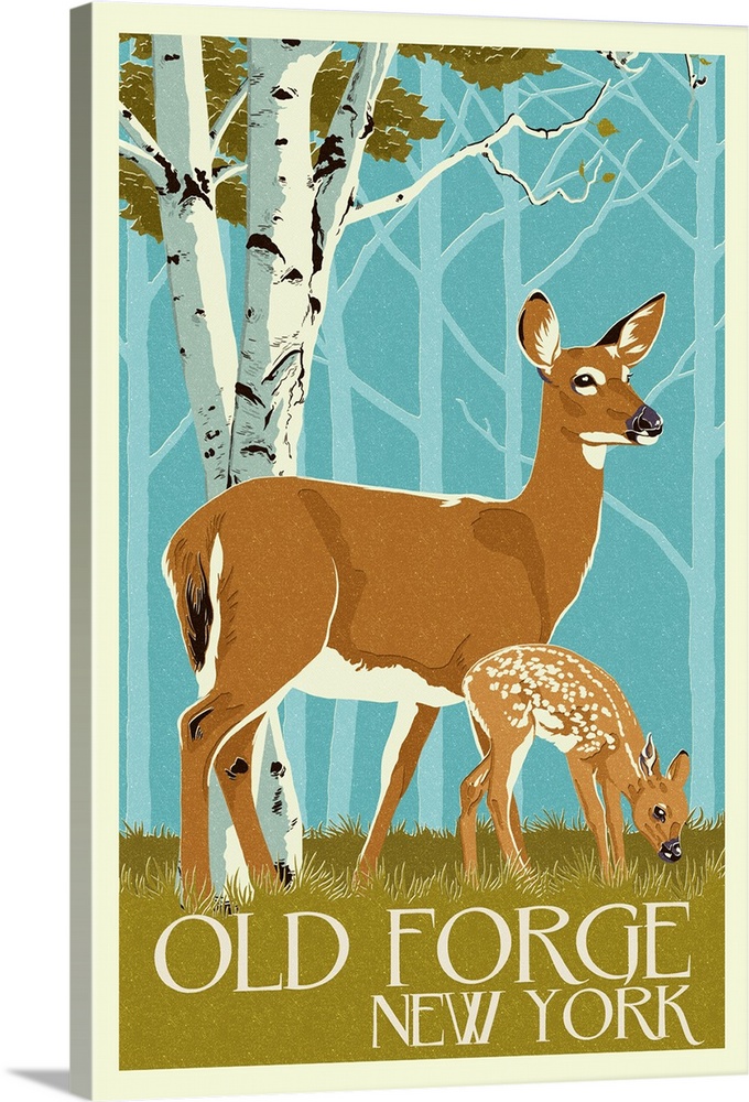 Old New York, Deer and Fawn Wall Art, Canvas Prints, Framed