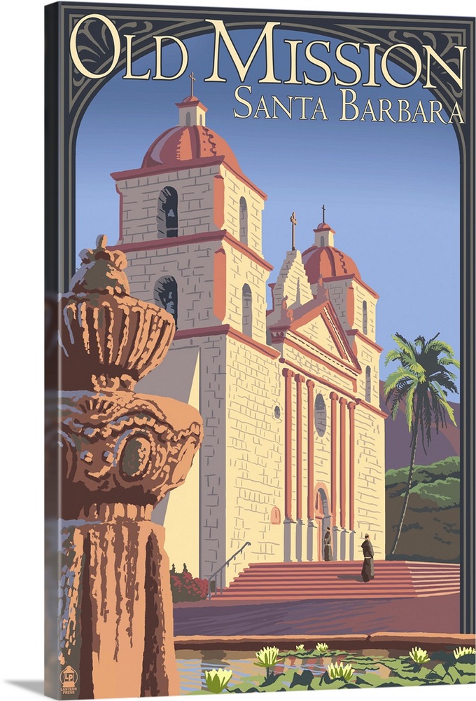 Old Mission - Santa Barbara, California: Retro Travel Poster
