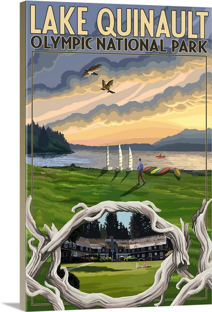 Olympic National Park, Washington - Lake Quinault: Retro Travel Poster