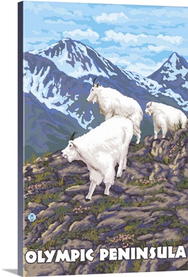 Olympic Peninsula - Mountain Goats: Retro Travel Poster