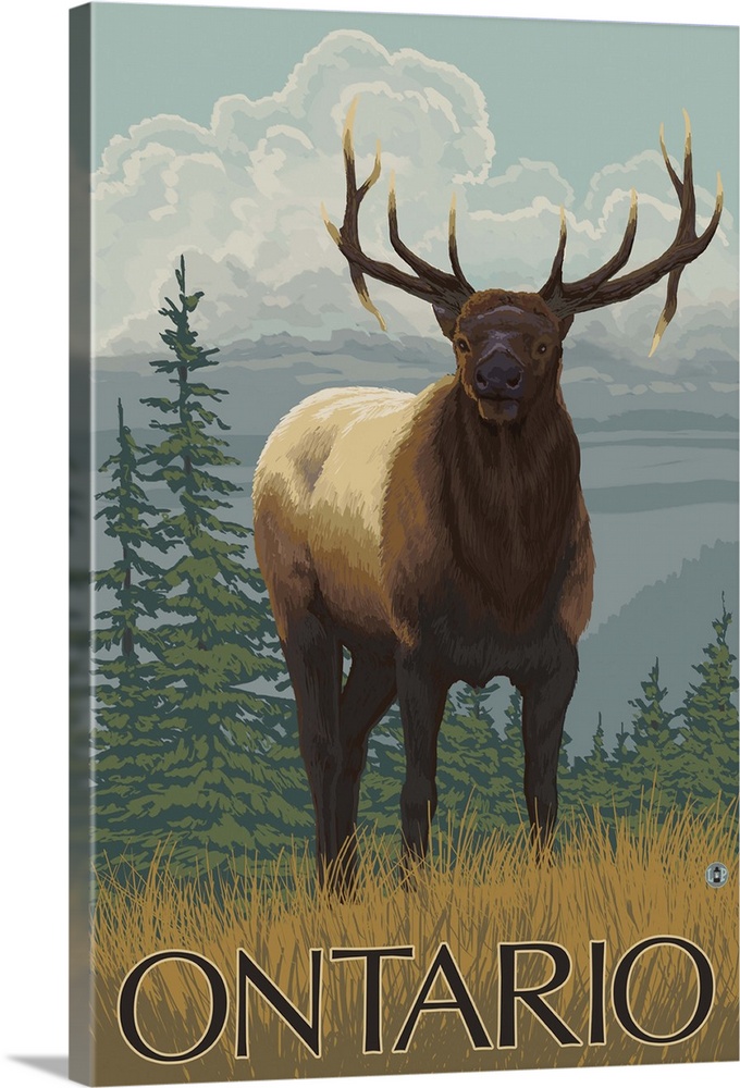 Ontario, Canada - Elk Scene: Retro Travel Poster