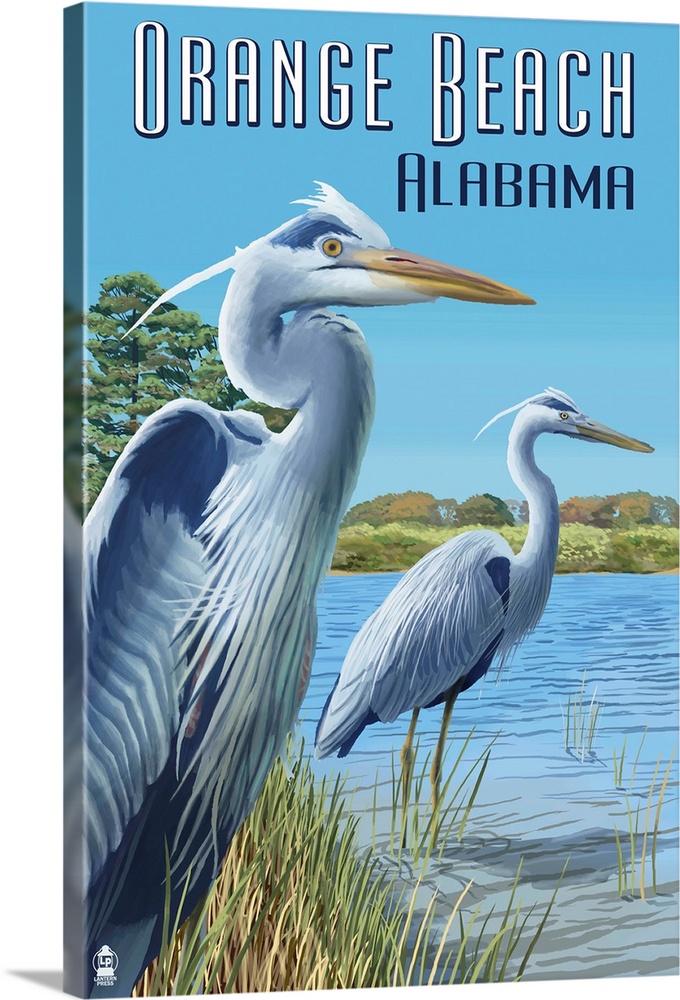 Orange Beach, Alabama - Blue Heron: Retro Travel Poster
