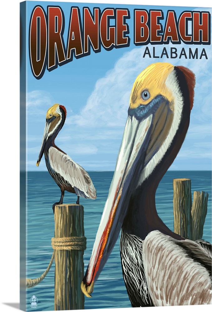 Orange Beach, Alabama - Brown Pelican: Retro Travel Poster