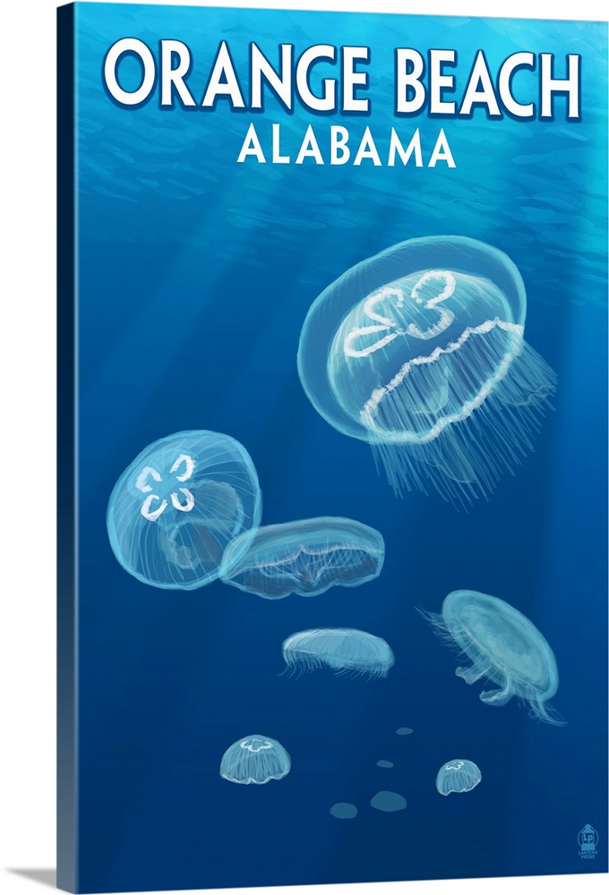Orange Beach, Alabama - Jellyfish Scene: Retro Travel Poster