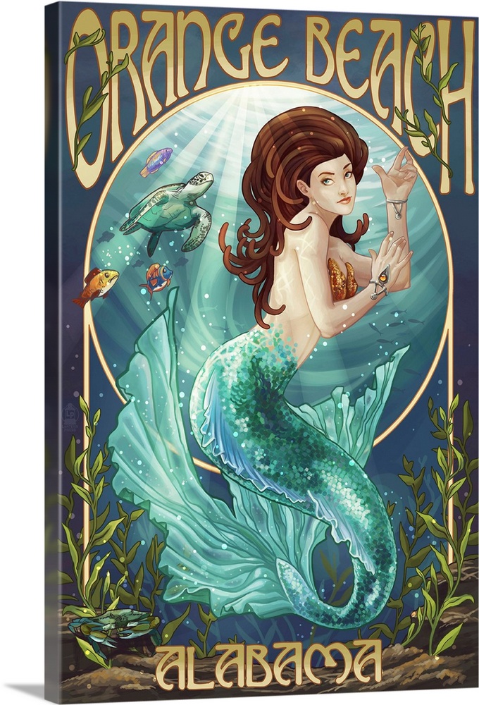 Orange Beach, Alabama - Mermaid: Retro Travel Poster