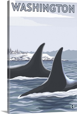 Orca Fins and Snow - Washington: Retro Travel Poster
