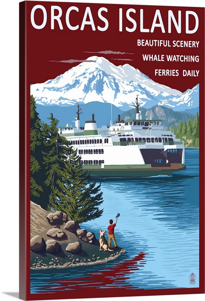 Orcas Island, Washington - Ferry Scene: Retro Travel Poster