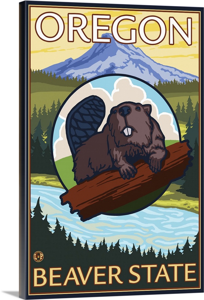Oregon Beaver - Mount Hood: Retro Travel Poster