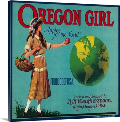 Oregon Girl Apple Crate Label, Elgin, OR