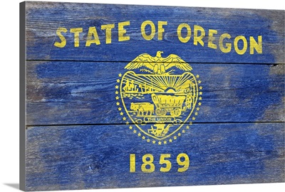 Oregon State Flag on Wood