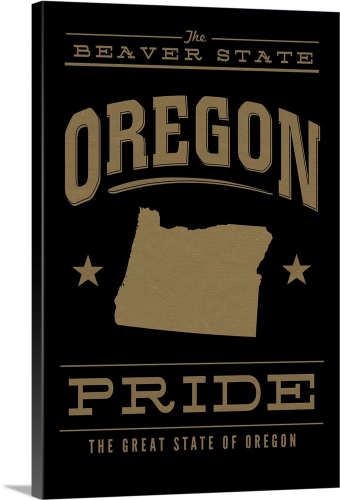 The Oregon state outline on black with gold text.