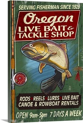 Oregon - Tackle Shop Trout Vintage Sign: Retro Travel Poster