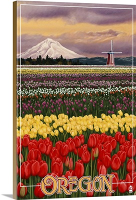 Oregon Tulip Farm: Retro Travel Poster