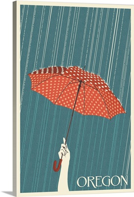 Oregon - Umbrella - Letterpress: Retro Travel Poster