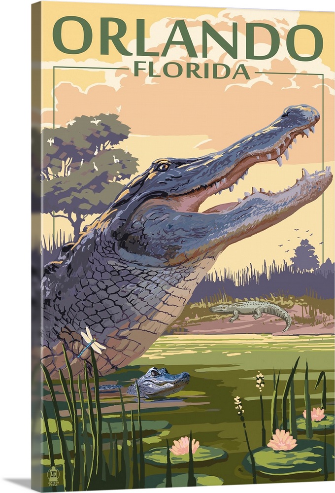 Orlando, Florida - Alligator Scene: Retro Travel Poster