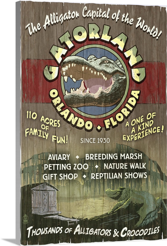 Orlando, Florida - Alligator Vintage Sign: Retro Travel Poster