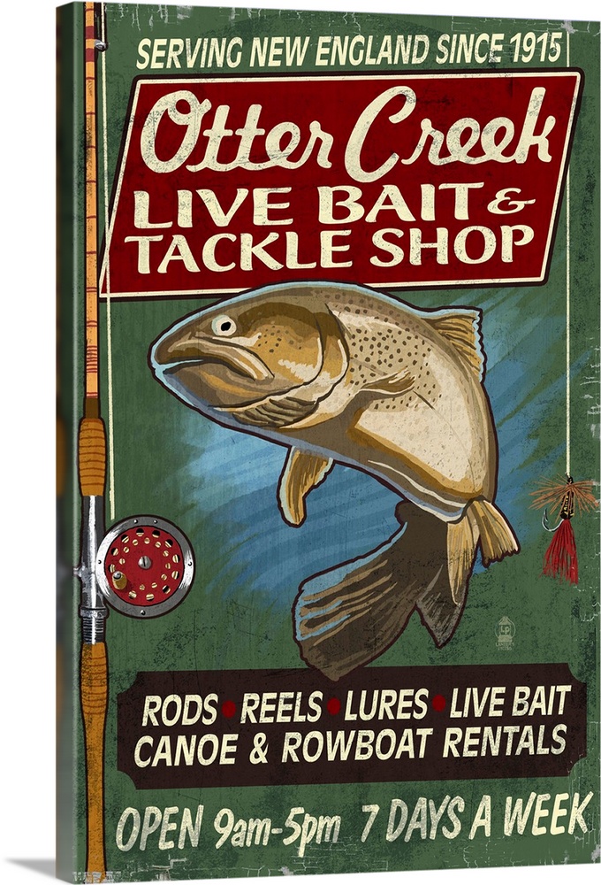 Otter Creek, Vermont - Tackle Shop Trout Vintage Sign: Retro Travel Poster