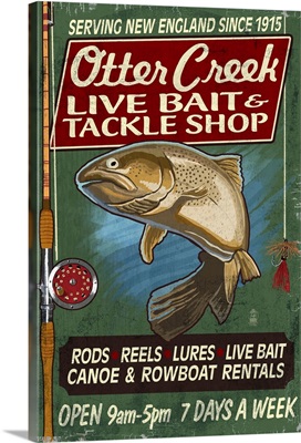 Otter Creek, Vermont - Tackle Shop Trout Vintage Sign: Retro Travel Poster