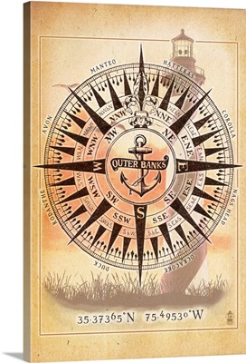 Outer Banks, North Carolina - Compass: Retro Travel Poster