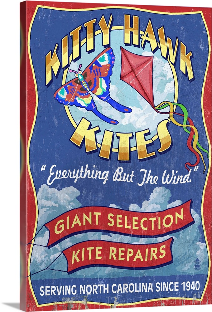 Outer Banks, North Carolina - Kitty Hawk Kite Shop Vintage Sign: Retro Travel Poster