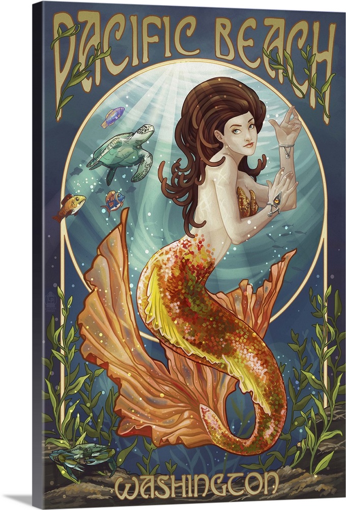 Pacific Beach, Washington - Mermaid: Retro Travel Poster
