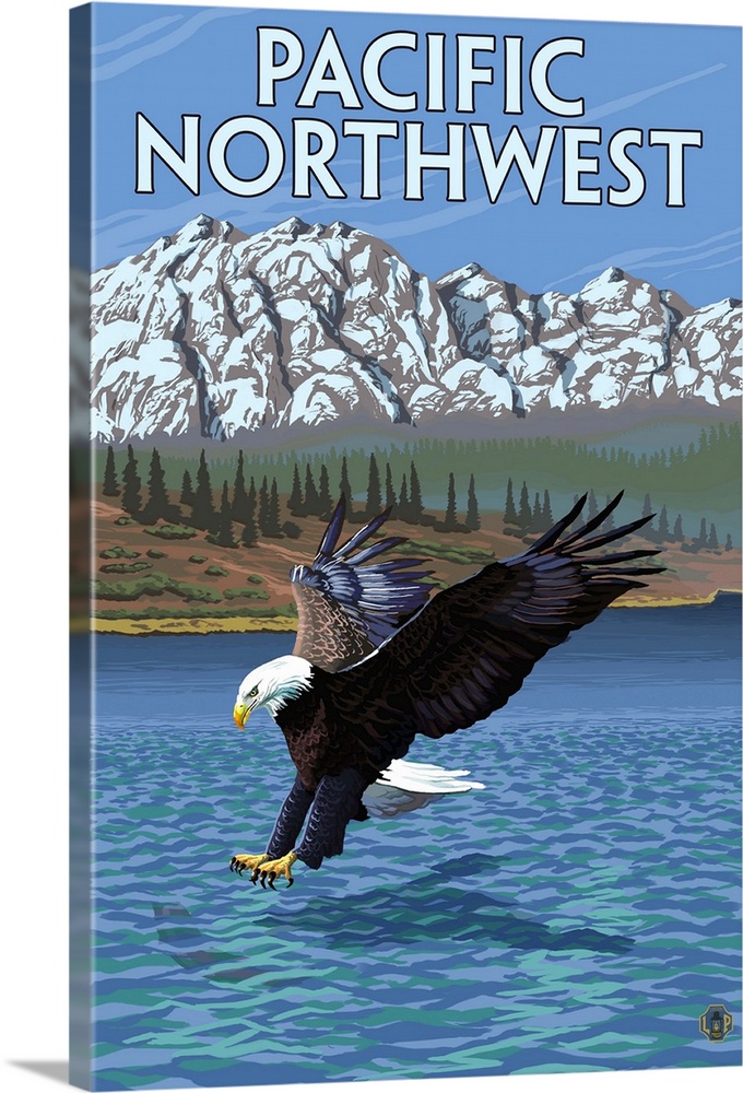 Pacific Northwest - Fishing Eagle: Retro Travel Poster