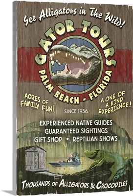 Palm Beach, Florida - Alligator Tours Vintage Sign: Retro Travel Poster