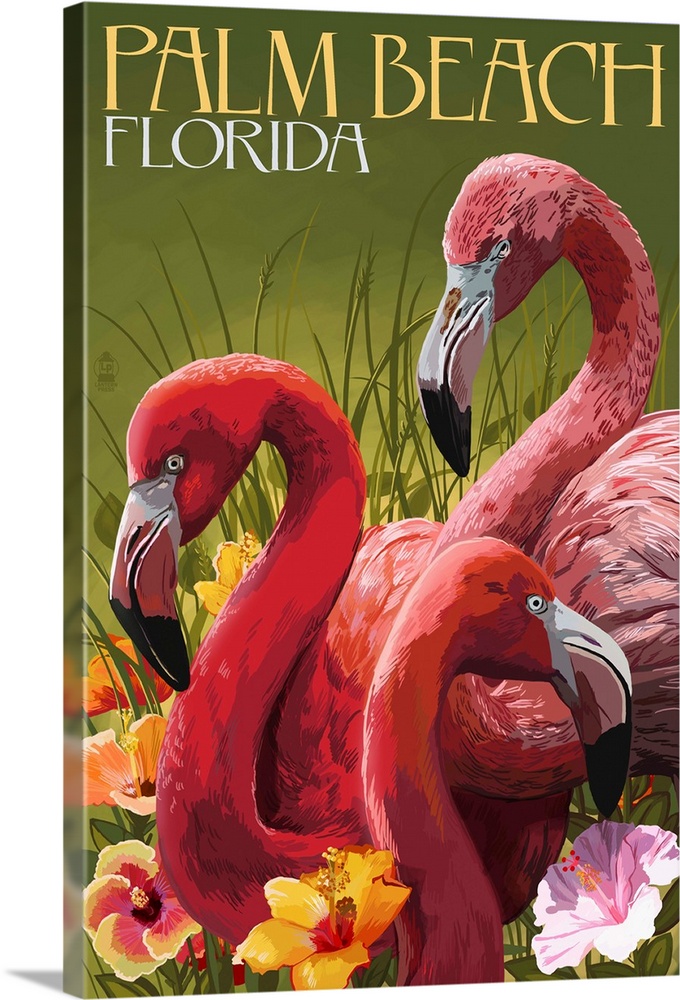 Palm Beach, Florida - Flamingos: Retro Travel Poster