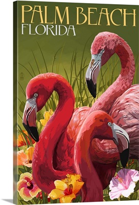 Palm Beach, Florida - Flamingos: Retro Travel Poster