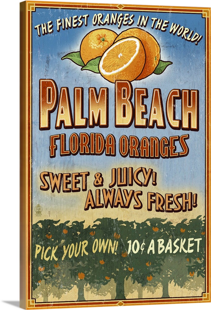 Palm Beach, Florida - Orange Grove Vintage Sign: Retro Travel Poster