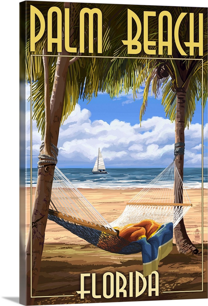 Palm Beach, Florida - Palms and Hammock: Retro Travel Poster