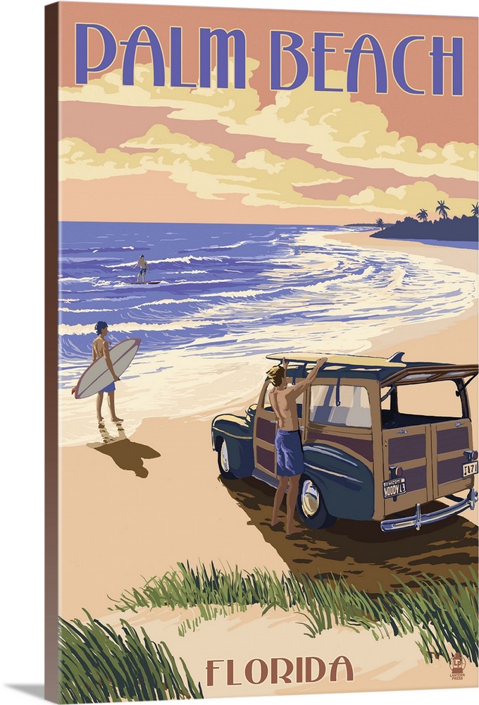 Palm Beach, Florida - Woody On The Beach: Retro Travel Poster