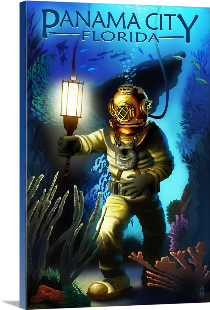Panama City Beach, Florida - Diver Scene - Lantern Press Poster