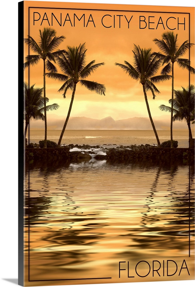 Panama City Beach, Florida, Palms and Orange Sunset