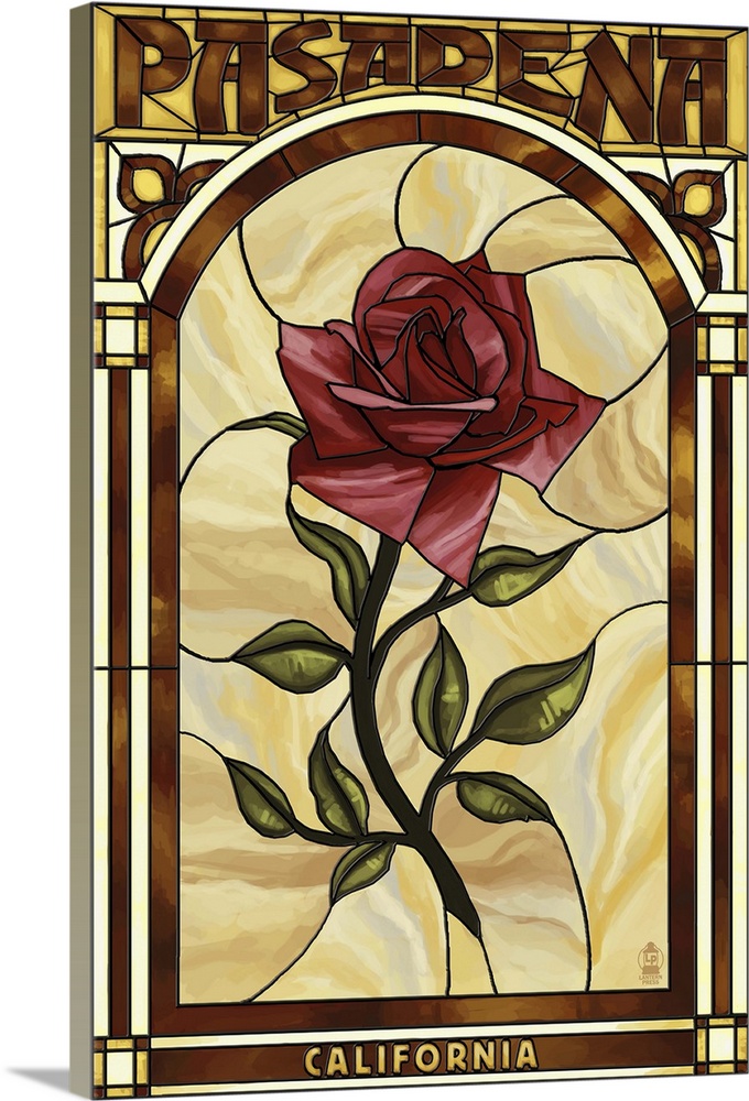 Pasadena, California - Rose Stained Glass: Retro Travel Poster