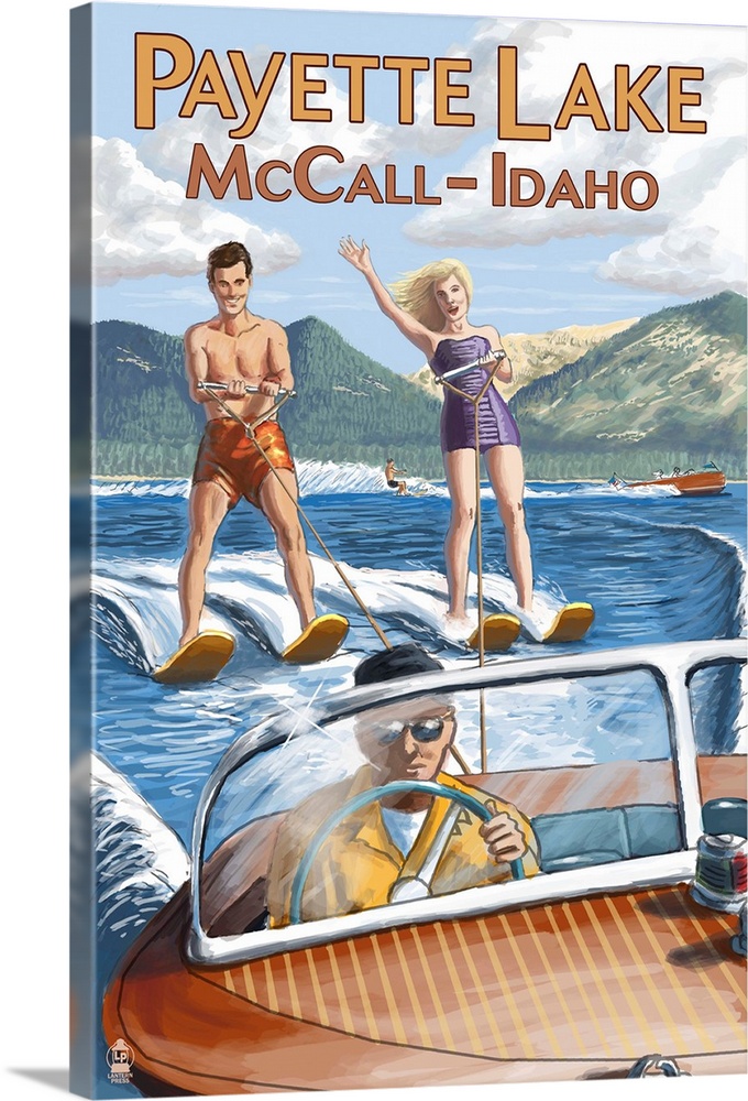 Payette Lake, McCall, Idaho - Water Skiing Scene: Retro Travel Poster