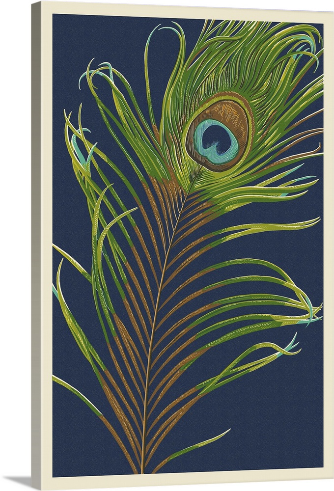 Peacock Feather - Letterpress: Retro Art Poster