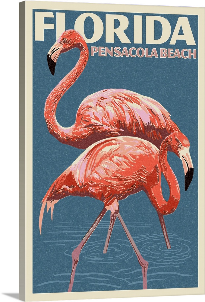 Pensacola Beach, Florida, Flamingo, Letterpress