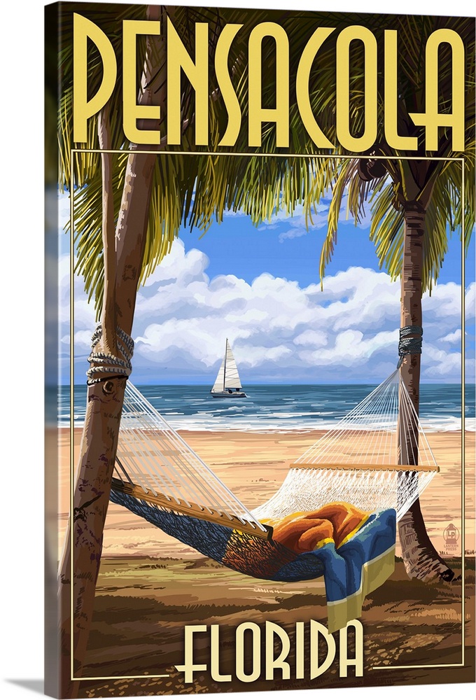 Pensacola, Florida - Palms and Hammock: Retro Travel Poster
