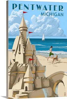 Pentwater, Michigan - Sandcastle: Retro Travel Poster