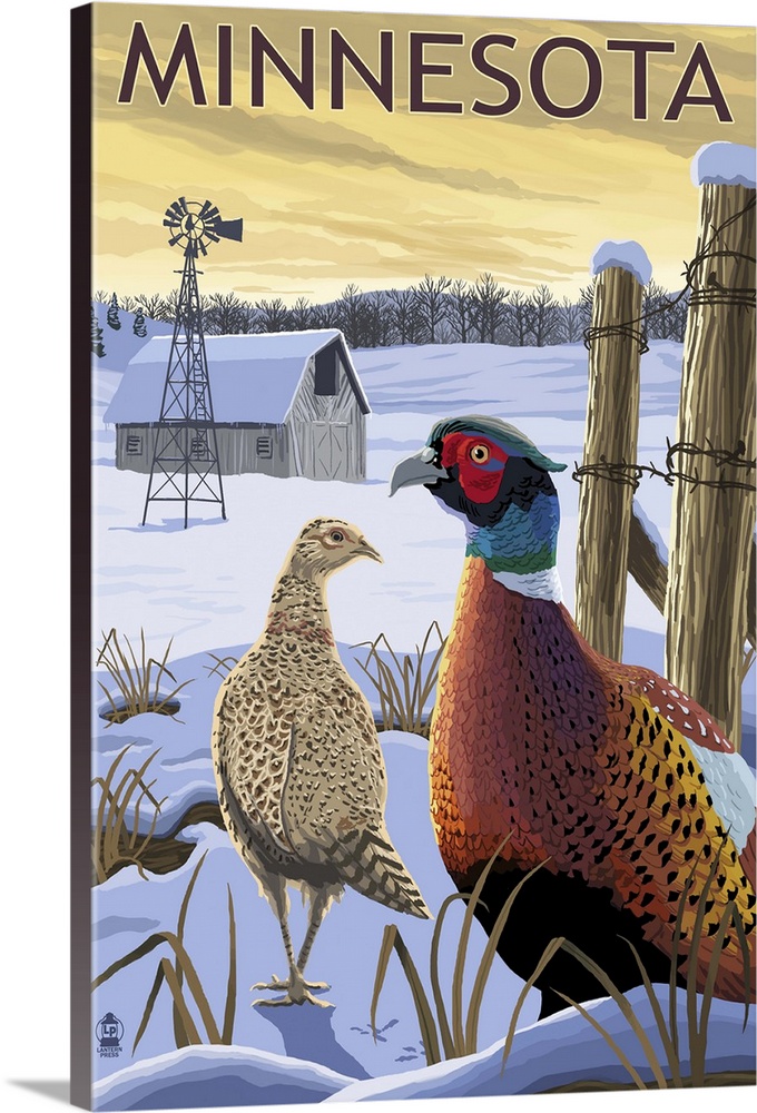 Pheasants - Minnesota: Retro Travel Poster