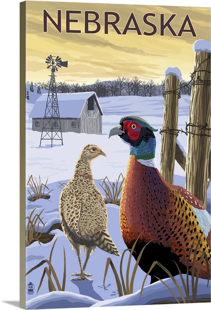 Pheasants - Nebraska: Retro Travel Poster