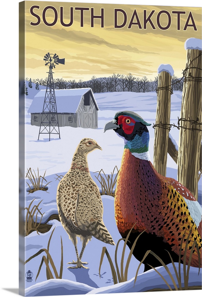 Pheasants - South Dakota: Retro Travel Poster