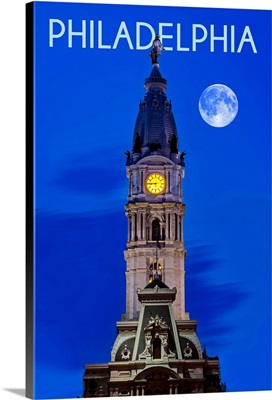 Philadelphia, Pennsylvania, City Hall and Full Moon