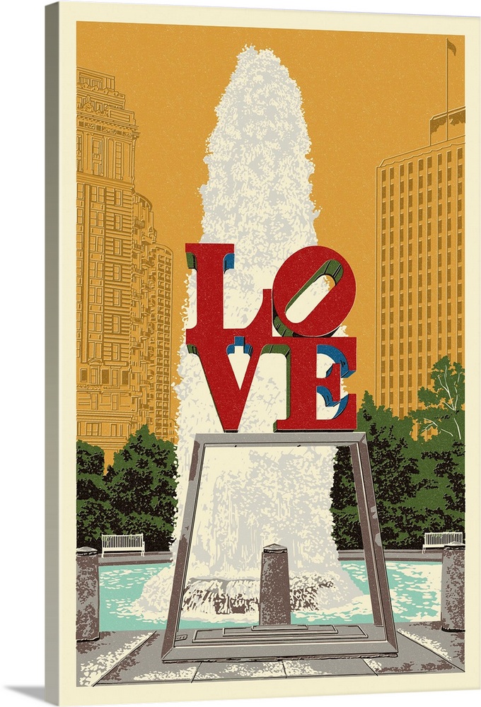 Philadelphia, Pennsylvania - Love Statue - Letterpress: Retro Travel Poster
